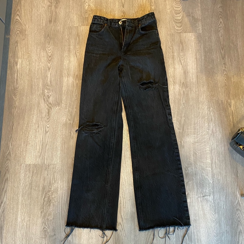 Zara Wide Leg Full Length Ripped Jeans